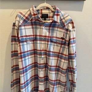 Lucky Brans Men's Red and Blue Plaid Flannel Shirt